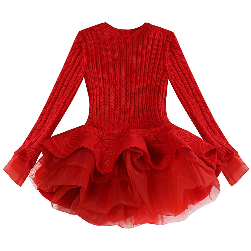 Autumn Winter Girls Costume Children Toddler Knitted Long Sleeve Princess Dress Kids Dresses For Wedding Party | Детская одежда и
