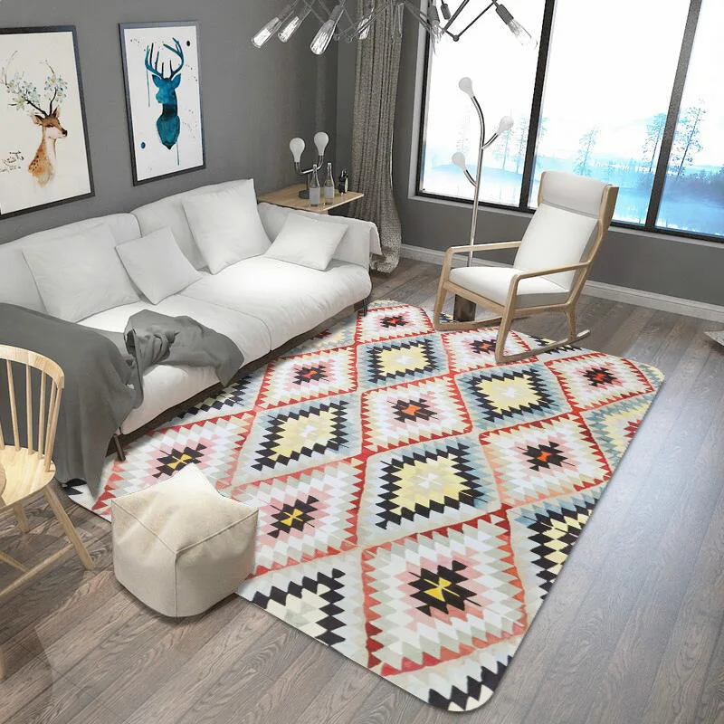 Simple Style Area Rug Mat Geometrical Rhombus Crystal Velvet Carpet for Living Room Rectangle Table Anti Slip Floor | Дом и сад
