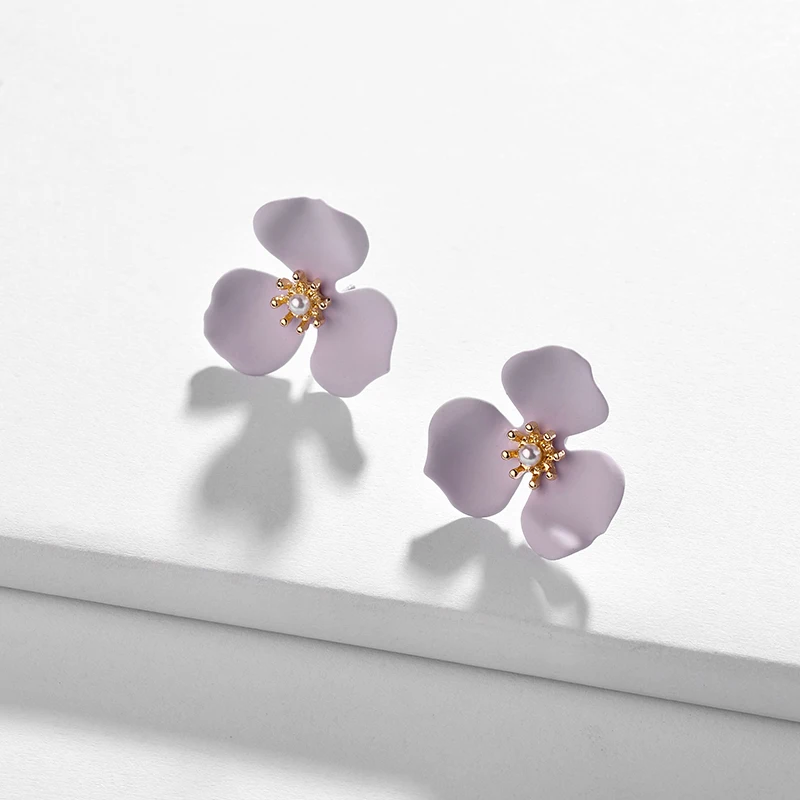 Женские матовые серьги-гвоздики LUNA CHIAO с цветными лепестками цветов 5 резиновым