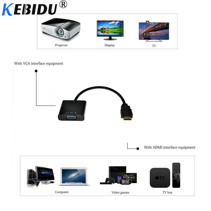 Адаптер HDMI совместимый с VGA переходник штырь гнездо поддержкой 1080P и аудиокабелем