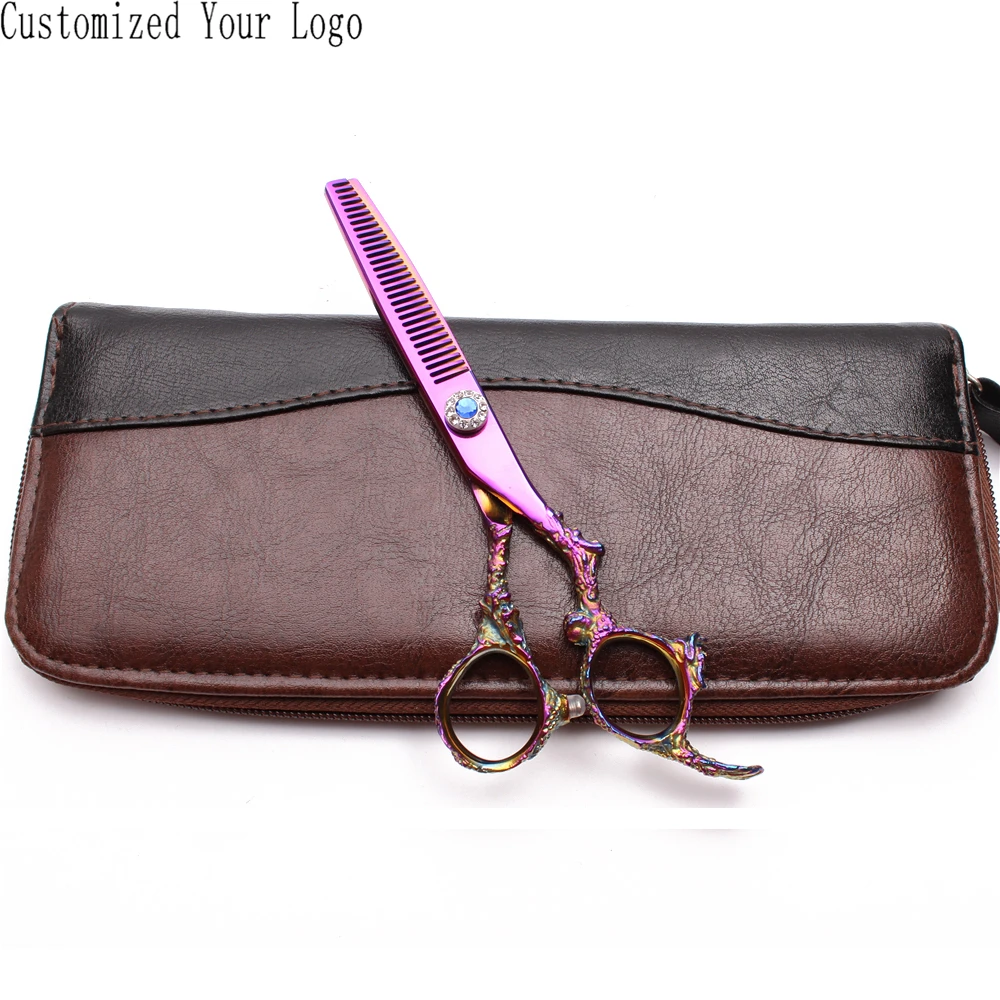 5.5&quot 440C Customized Logo Multi-Color Hairdresser's Scissors Straight Thinning Shears Professional Hair C9005 | Красота и