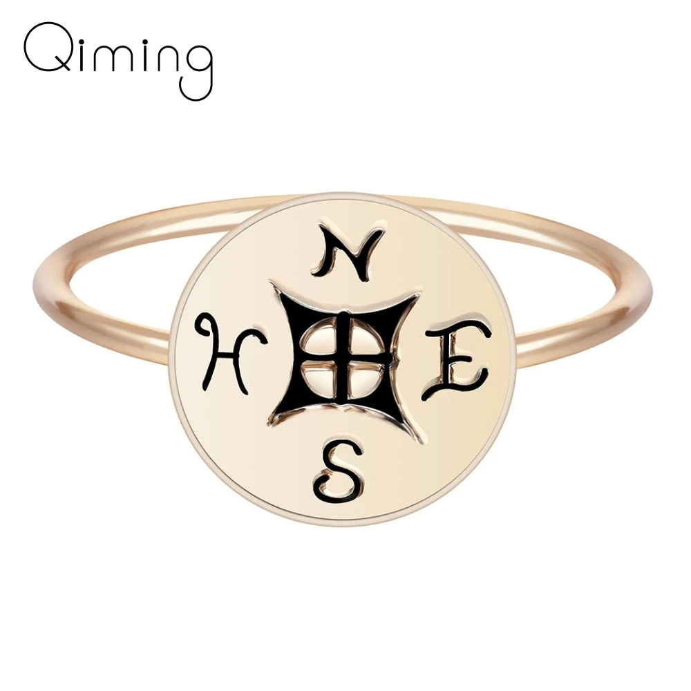 Золотые модные оригинальные кольца с компасом женские круглые крошечные