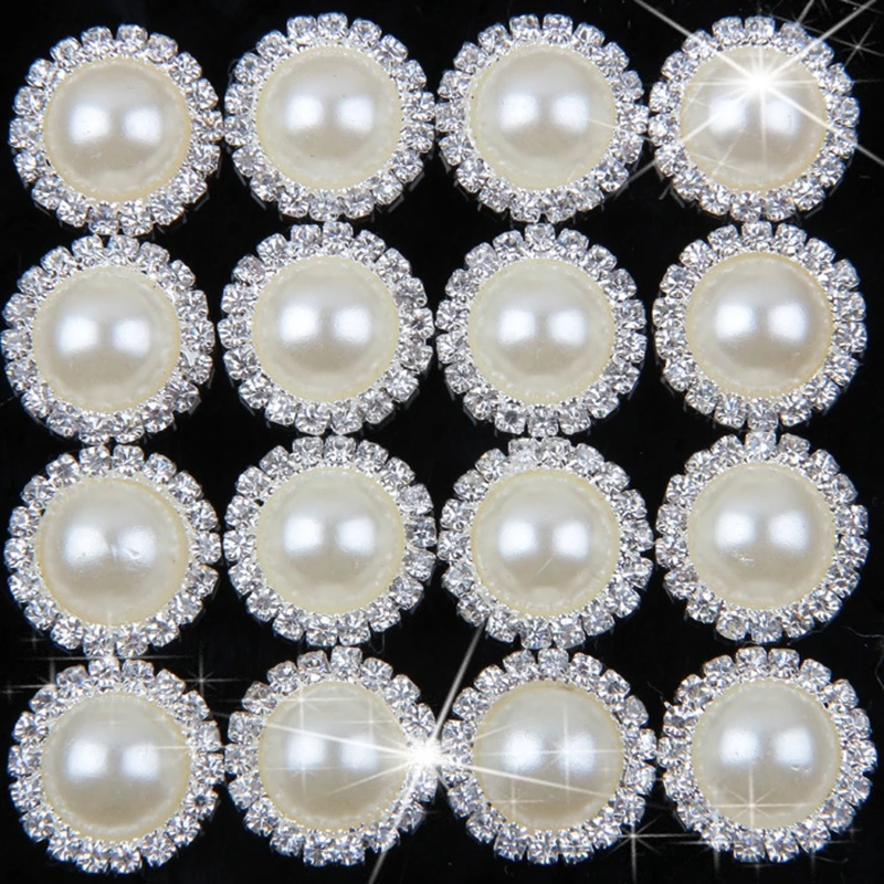 Nishine 10pcs Ivory Pearls Rhinestones Buttons Metal Wedding Invitations Decorate Button Trinket Hair Flower Center Scrapbooking |