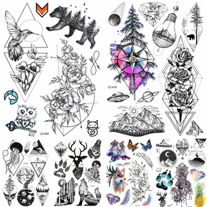 Тату-наклейки акварельные с компасом, временные водонепроницаемые, с летающими птицами, для женского боди-арт, на руку, флэш-Ш-тату, для ног и шеи