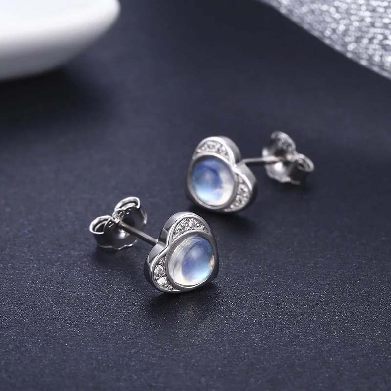 Серьги гвоздики из серебра 925 пробы с фианитом и лунным камнем|stud earrings|earrings forearrings