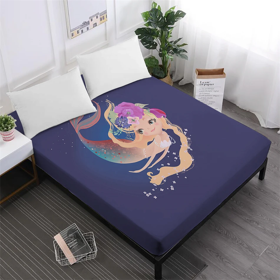Dreamlike простыня с принтом русалки для девочек, милая простыня с рисунком из мультфильма, красочное постельное белье с цветочным принтом, наматрасник, домашний декор
