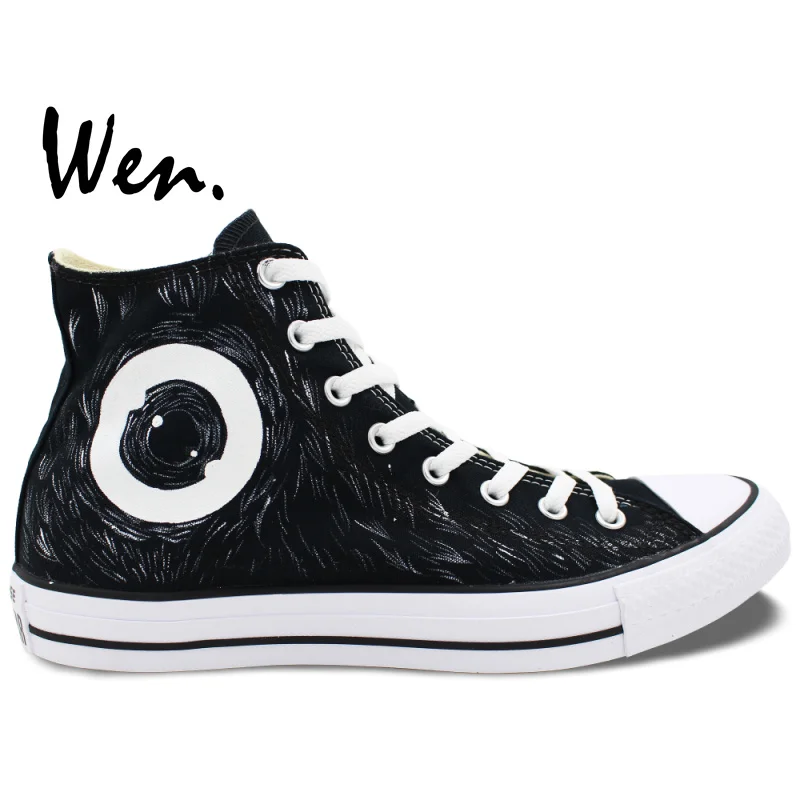 

Wen Black Hand Painted Canvas Sneakers Design Custom Mamafaka High Top Men Women's Black Canvas Shoes