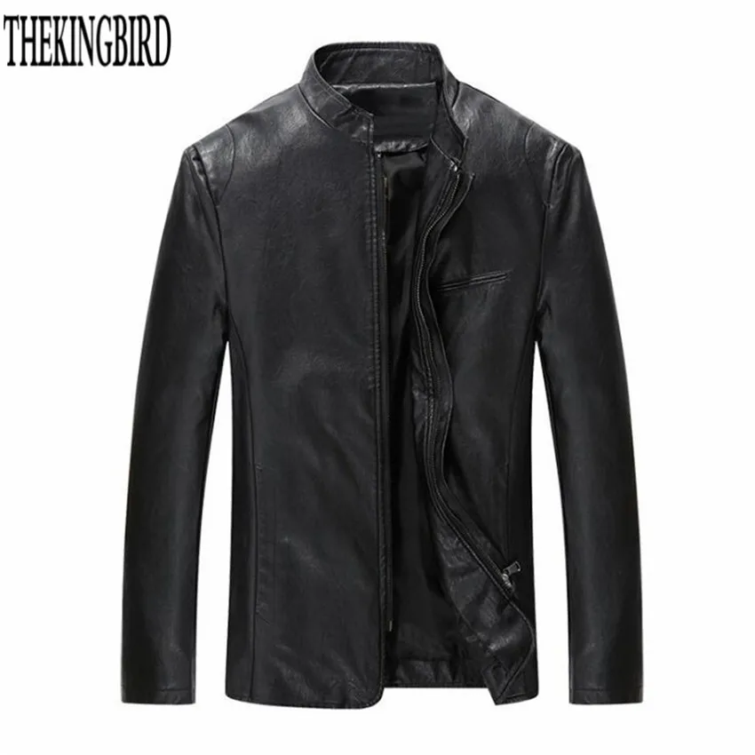 Мужская кожаная куртка на молнии черная тонкая однотонная приталенная из