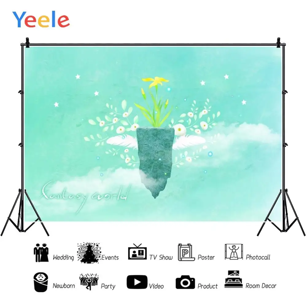 Yeele Baby Shower фон для фотосъемки с зеленым небом облаками перьями каменными цветами