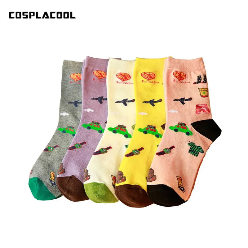 [Cospacool] Новые женские носки без пятки с рисунком машины/любви на осень/зиму теплые