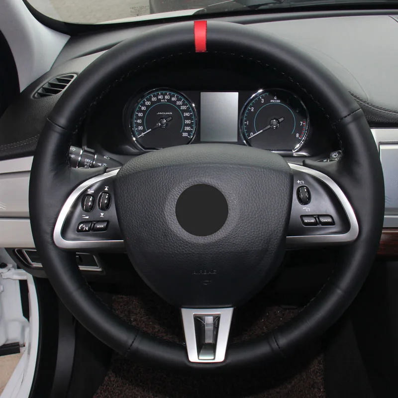 HuiER Ручное шитье чехол на руль автомобиля красный маркер для Jaguar XF S Sportbrake 2014 2015