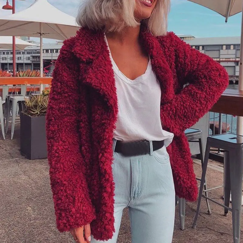 1 шт. Женское пальто длинный рукав плотный однотонный лацкан теплая Мода для зимы