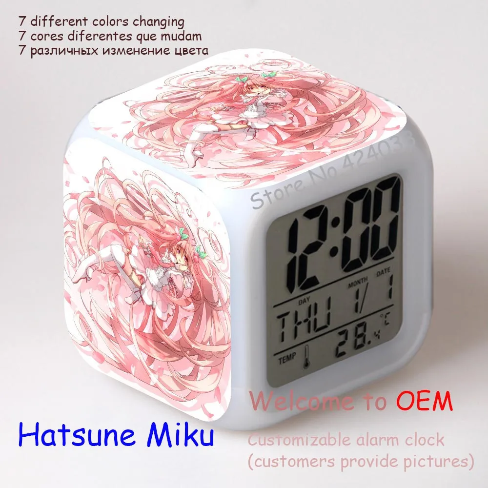 Tsune Miku Hatsune мультяшный будильник светодиодный цветной Ночной светильник сенсорный будильник отправляется на батарею можно настроить на изображение