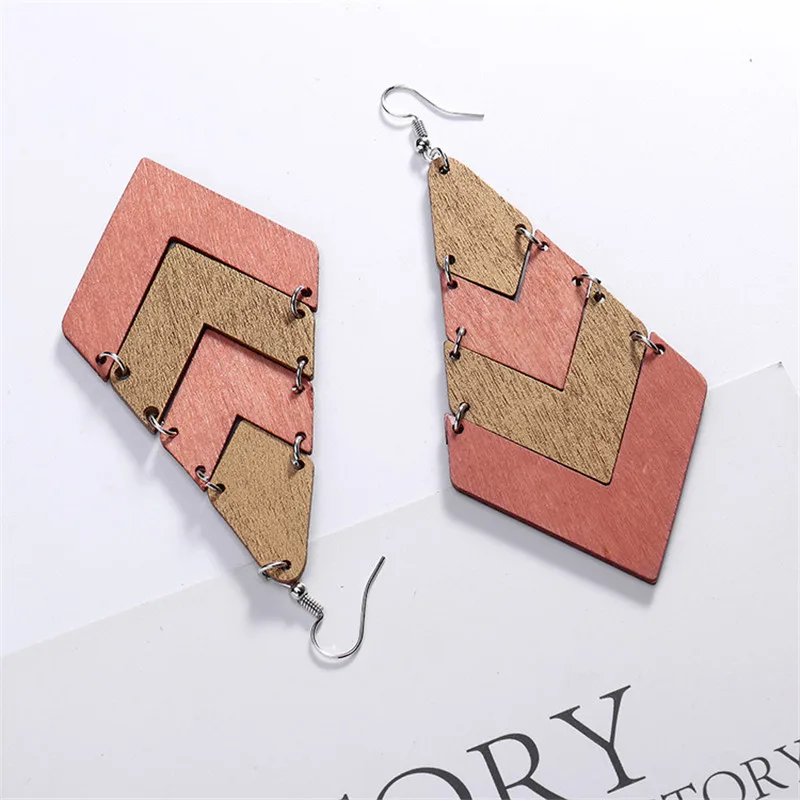 2018 Новый Для женщин Дерево Гипербола золото розовый Треугольники серьги для