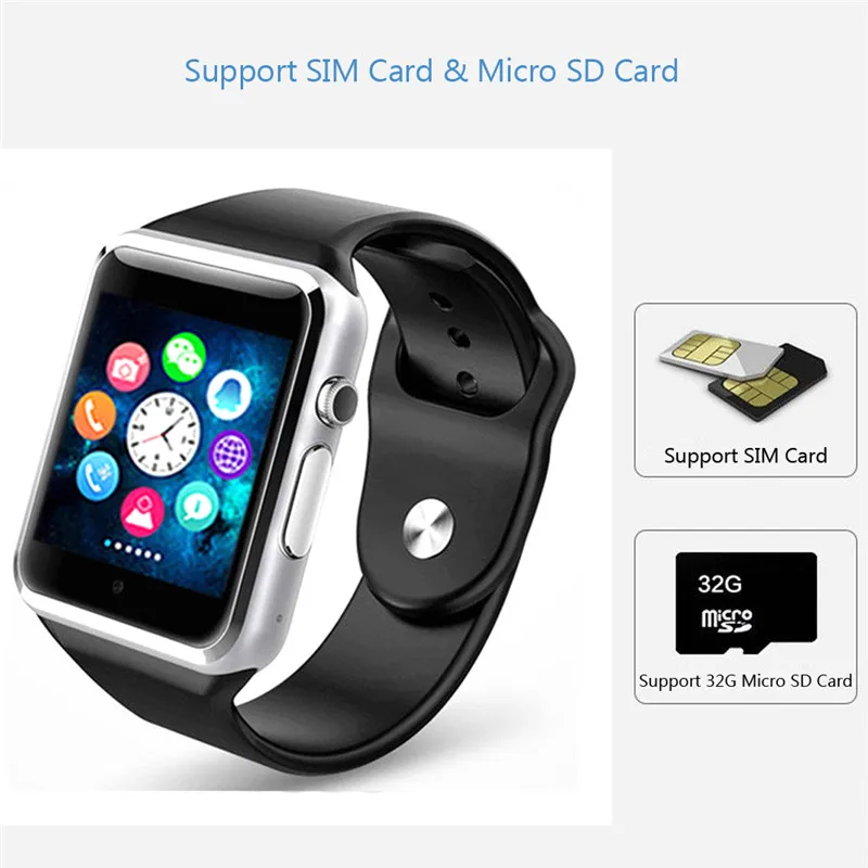 50 шт./лот A1 Bluetooth Смарт часы наручные Спорт Шагомер с SIM Камера Smartwatch для смартфон