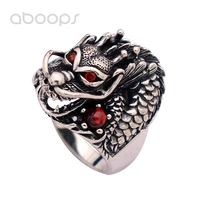 vintage black 925 sterling silver chinese dragon head ring with red garnet stonesmens jewelrysize 8 12free shipping