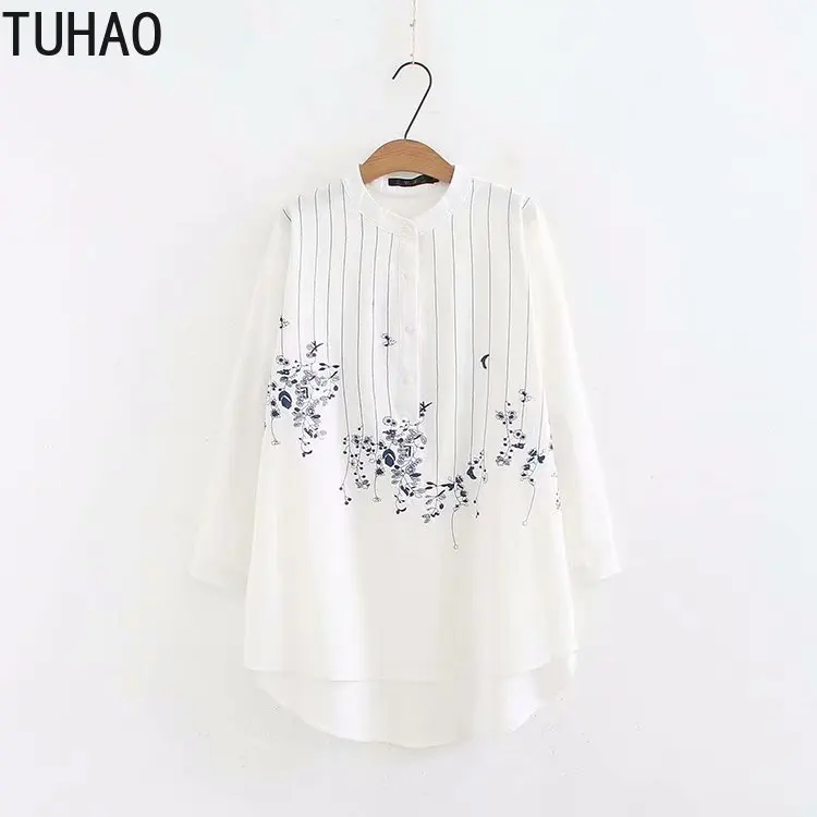 TUHAO Весна размера плюс 4XL 3XL хлопковая блузка рубашка больше размера d винтажные Топы женские блузки с длинным рукавом Embroidrey Blusas