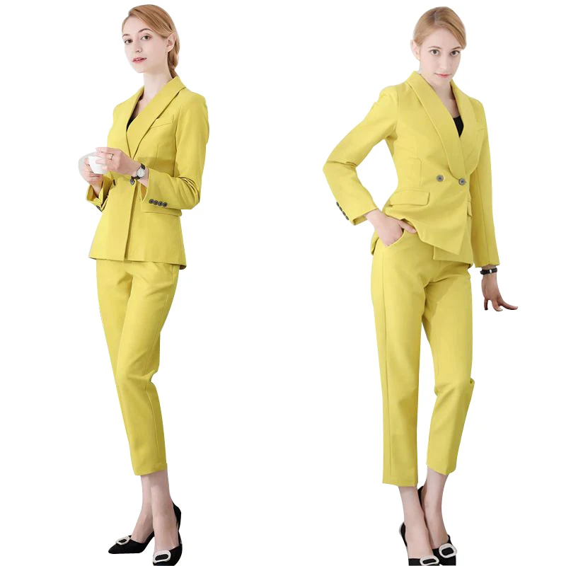 Pants suits elegant woman suit female yellow personality temperament Slim office ladies OL business uniform two-piece suit