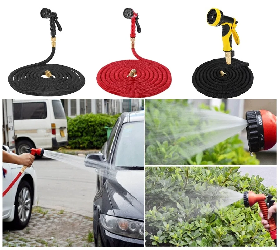 

25FT-100FT Garden Hose Expandable Magic Rubber Flexible Water Plastic Hoses Pipe Spray Gun Outdoor Garden Watering