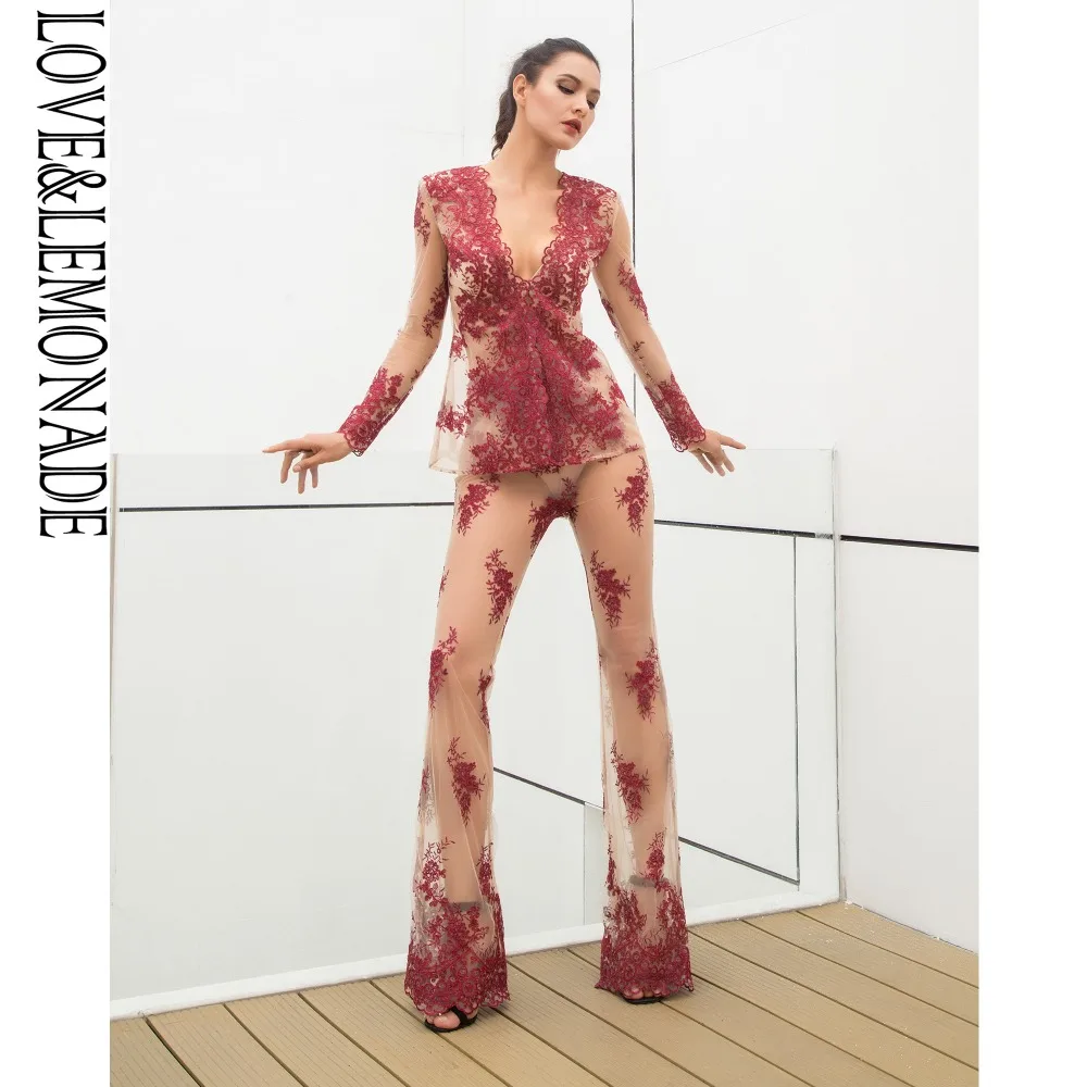 LOVE & LEMONADE сексуальный красный кружевной полностью прозрачный Двухсекционный