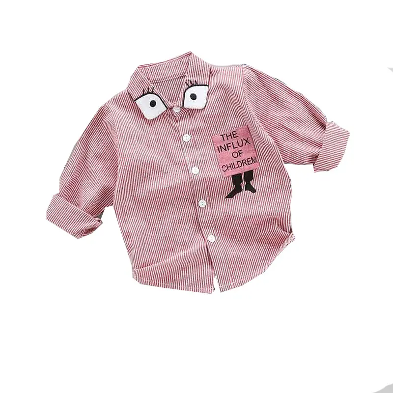 eyes-shirt pink Одежда для маленьких мальчиков рубашки в полоску с длинными рукавами Топы, джинсовые штаны Одежда для младенцев Bebes повседневные Костюмы цельнокроеная рубашка цельнокроеная одежда - Цвет: eyes-shirt pink