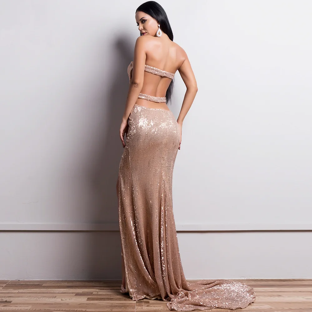 

Sexy luxury prom dresses long mermaid backless strapless champagne silver balck sequin PD41011 women party costume vestidos