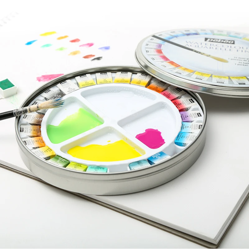 Pebeo 12/24 Colors Solid Watercolor Paint High Quality Tin Box Set For Artist School Student Pigment Aquarelle Painting Supplies |