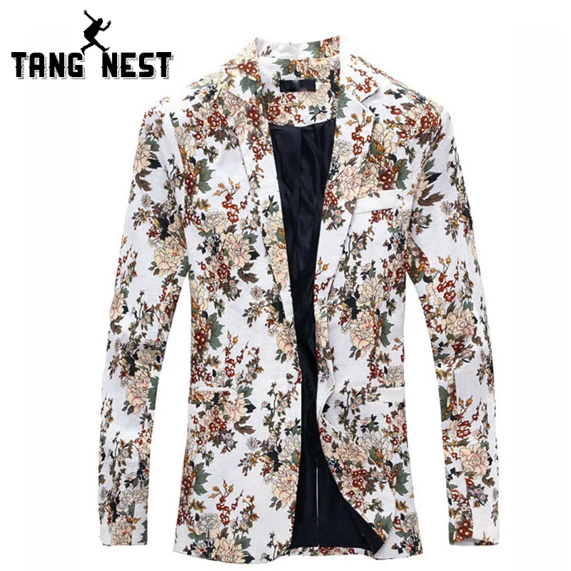 TANGNEST/блейзер Для мужчин 2019 Мода Цветочный дизайн личности Повседневное блейзер