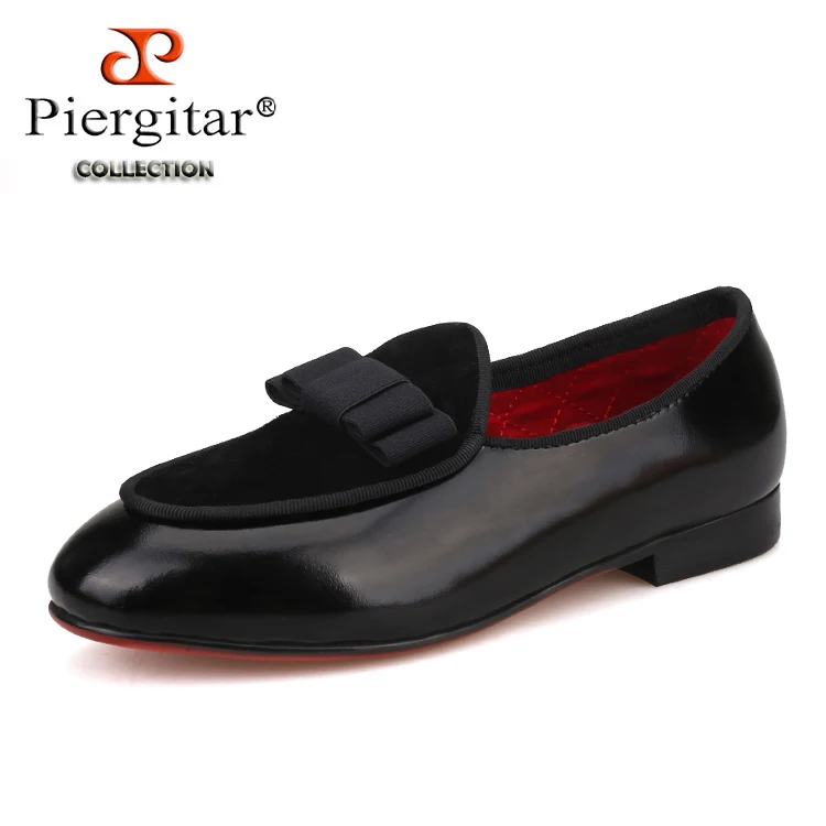 Piergitar new parental shoe same men loafers design handmade party and birthday kid's shoes children loafers red outsole - Цвет: Черный