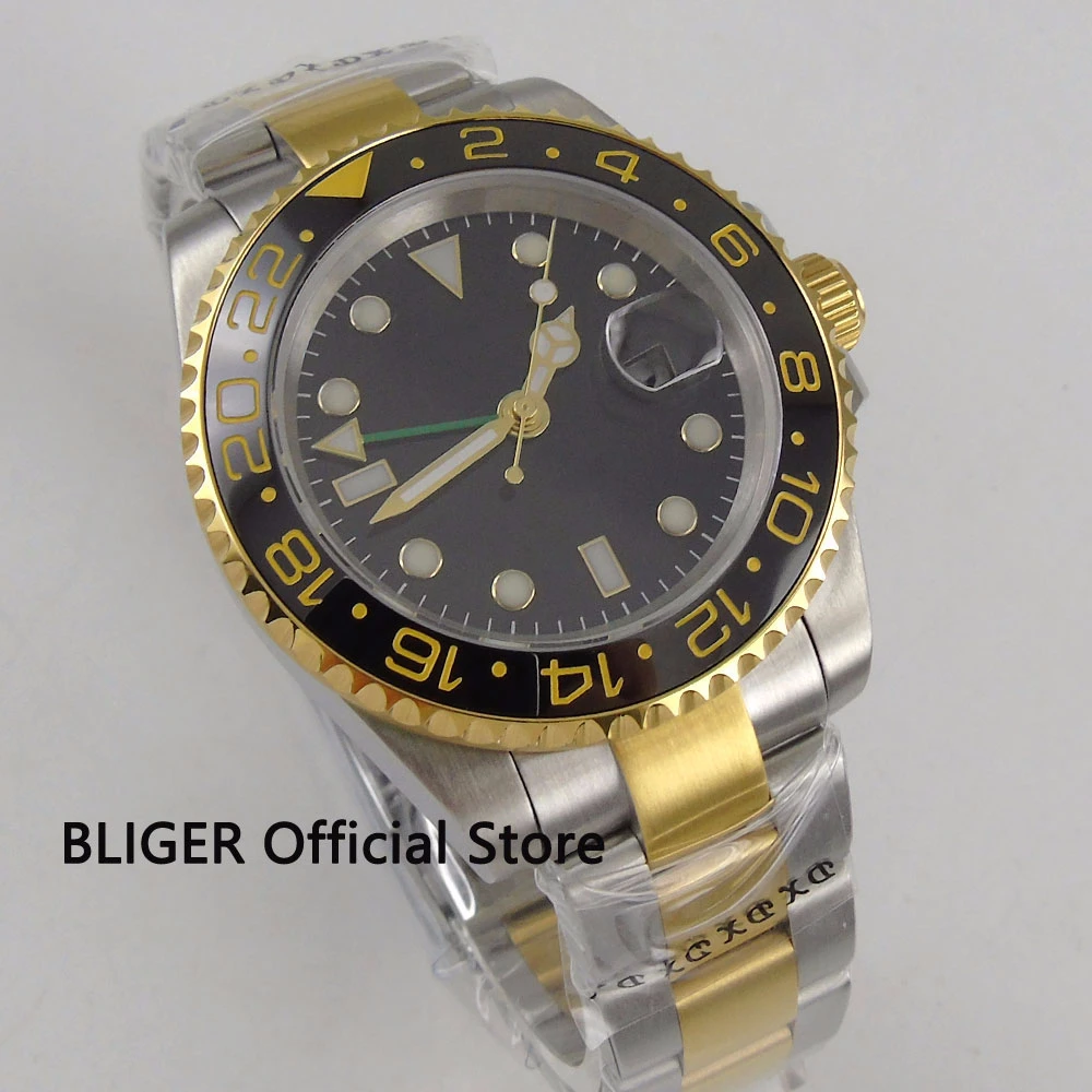 Сапфировое стекло 40 мм черный стерильный циферблат керамический ободок функция