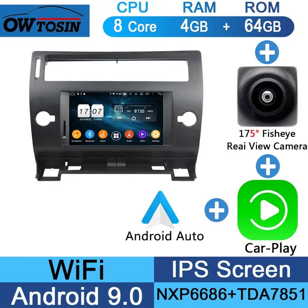 " ips 8Core 4G+ 64G Android 9,0 Автомобильный DVD Радио gps для Citroen C4 Quatre Триумф 2004 2005 2006 2007 2008 2009-2012 DSP CarPlay - Цвет: Fisheye Carplay n A
