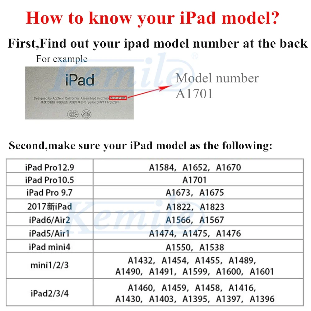 Kemile Беспроводная Bluetooth клавиатура для iPad Pro 9,7 A1673 и A1675 тонкий умный чехол для iPad air 2 A1566 A1567 с автоматическим выключением/пробуждением