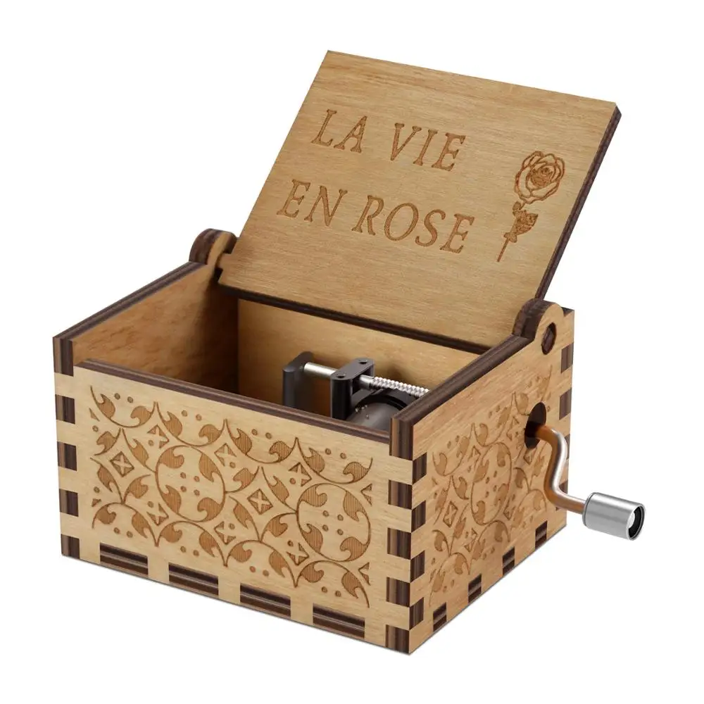Деревянная резьба ручной работы Music Box La vie en rose тема музыкальная шкатулка