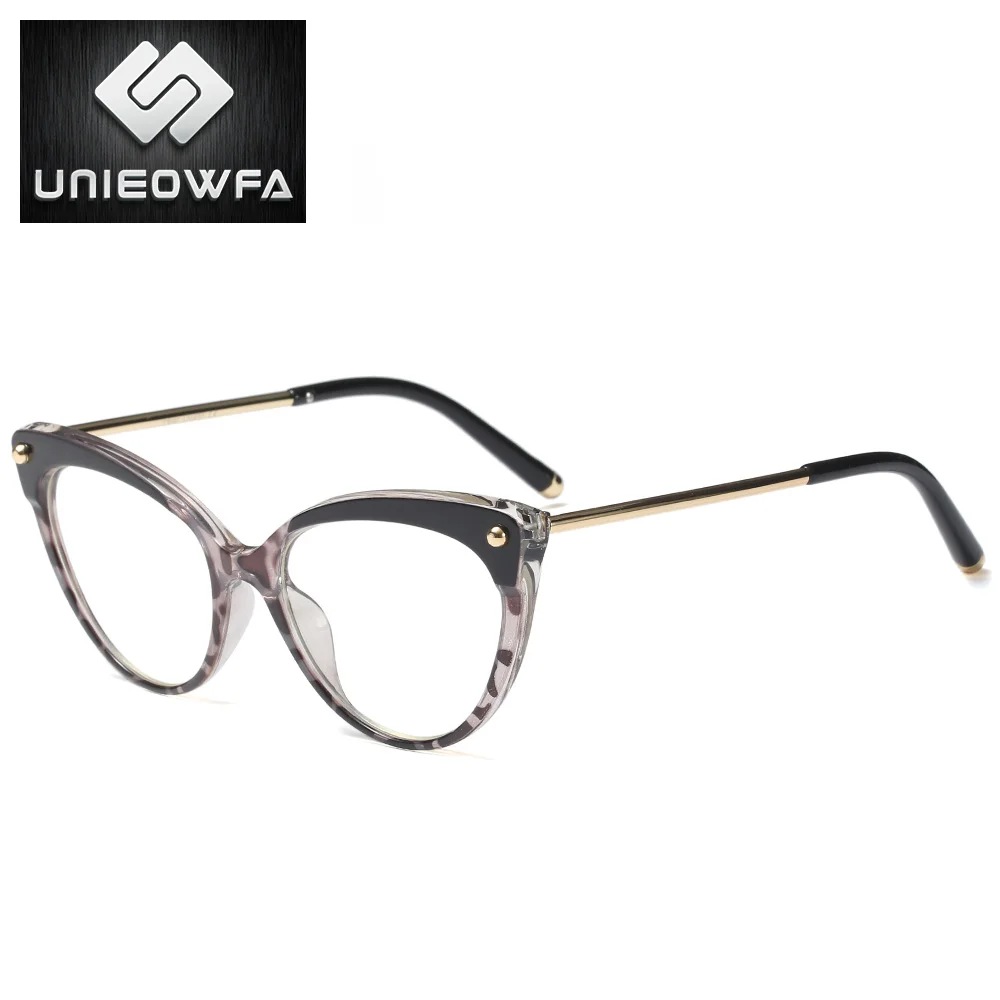 UNIEOWFA, Ретро стиль, кошачий глаз, женские очки, оптическая оправа, прозрачная близорукость TR90, большая оправа, очки, Ретро стиль, по рецепту, оправы для очков - Цвет оправы: C3