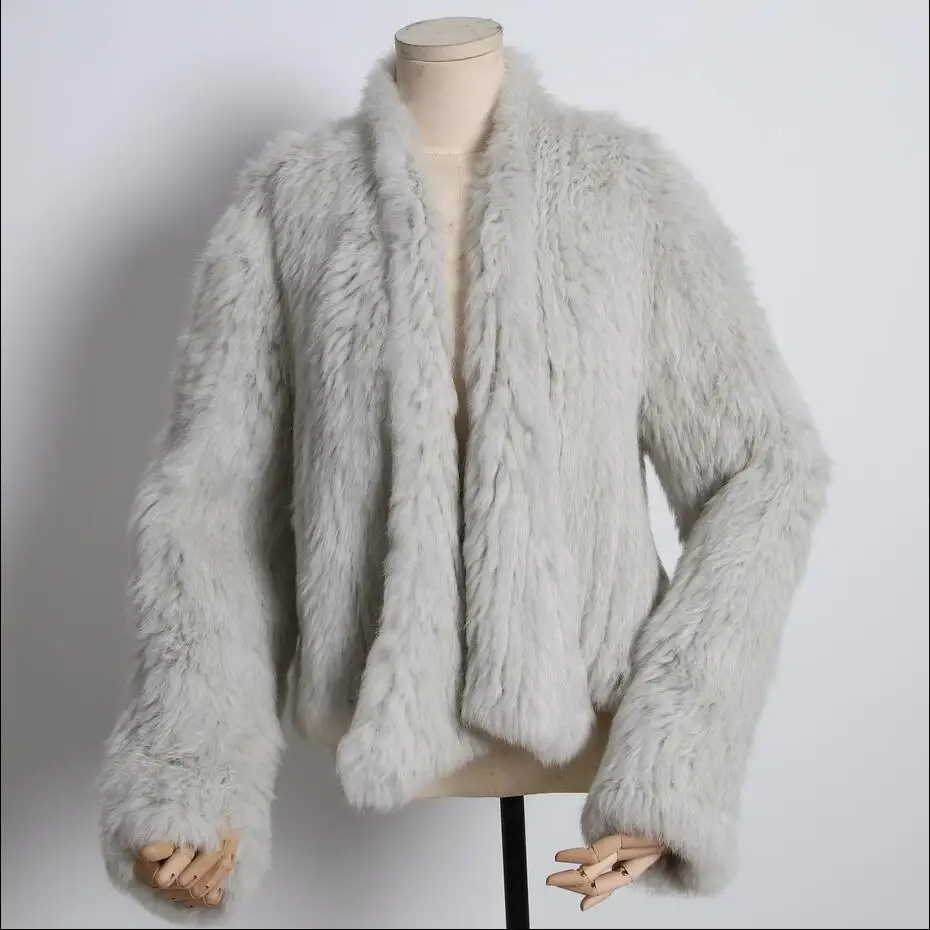 beige grey FXFURS натуральный мех кролика пальто модные меховые куртки зимняя теплая верхняя одежда кролика меховой кардиган женский стиль - Цвет: beige grey