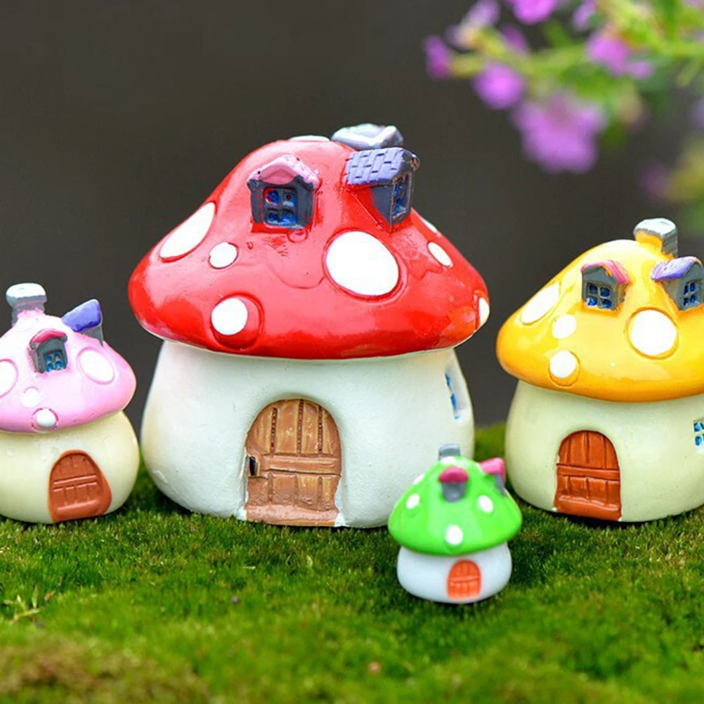 

3 Sizes 4 Color Mushroom House Resin Craft Miniature Micro Gnome Terrarium Mediterranean House Castle Fairy Garden Supplies