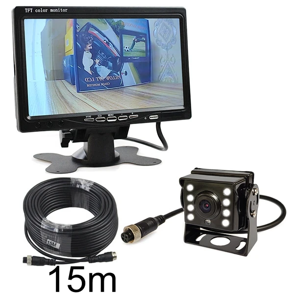 15m DIYSECUR DC 12 V-24 V " автомобиля заднего хода монитор+ 4pin светодиодный Цвет Ночное ВИДЕНИЕ CCD камера заднего вида резервного копирования Камера для автобус - Color Name: 15m
