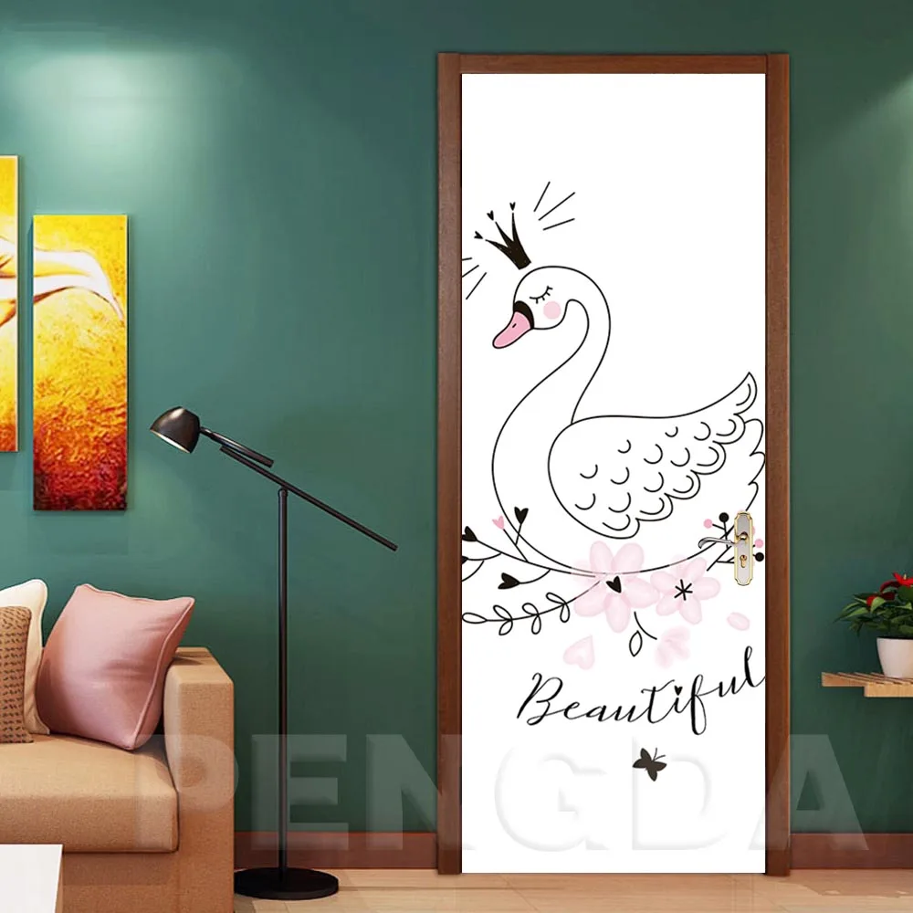 3d Door Sticker Printed Picture Self Adhesive Waterproof Cartoon Rabbit Elephant Wallpaper Home Decor Wall Art Kids Room Paste | Дом и сад
