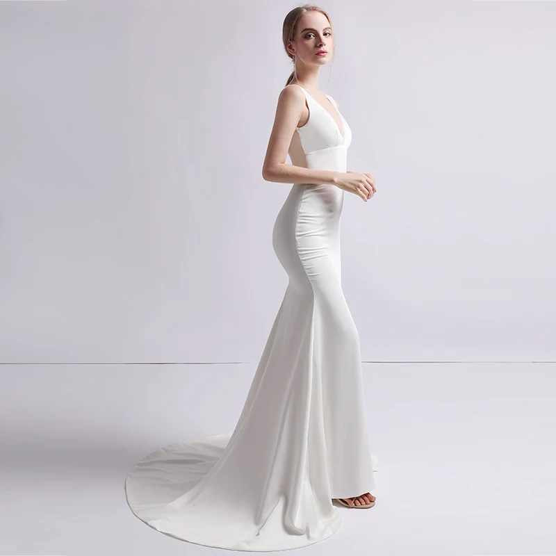 Пикантные шифон v-образным вырезом кружева Vestidos De Boda спинки Русалка Макси