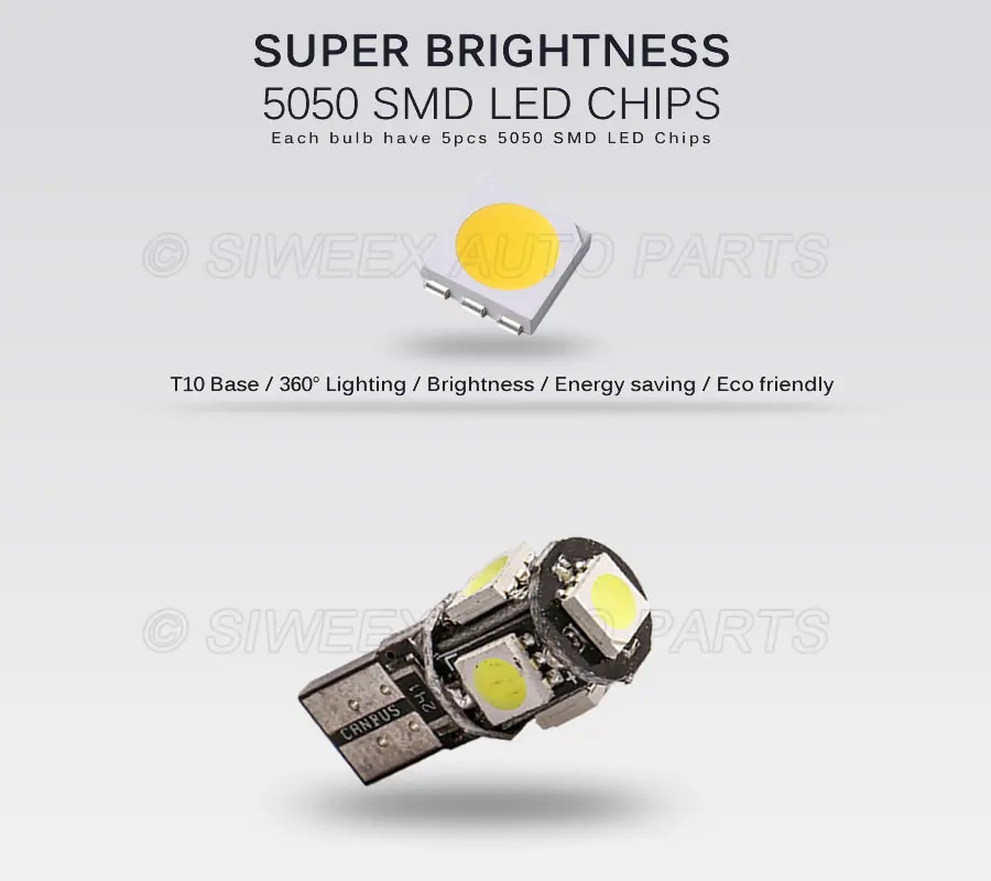 10 шт. W5W 147 Автомобильный светодиодный лампы T10 5050 5 SMD багажник настольная лампа