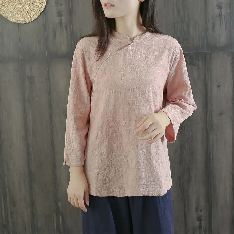 Осенняя Новинка китайская хлопковая льняная рубашка с воротником стойкой в
