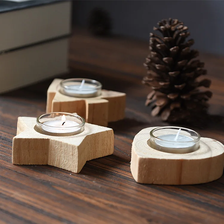 Деревья сердце звезды подсвечник из дерева Романтический винтажный чайный свет