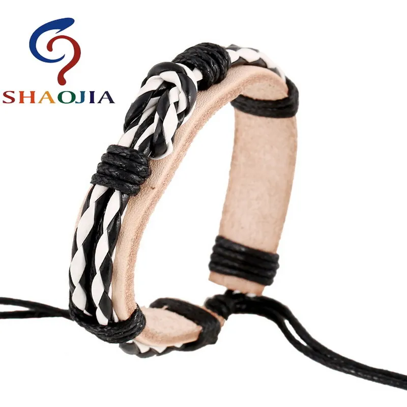 Коричневый кожаный браслет SHAOJIA трехцветный плетеный с широкими манжетами