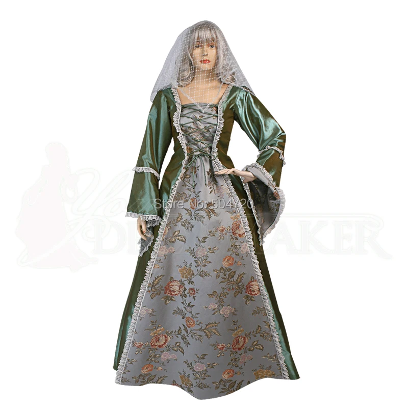 Индивидуальный дизайн! зеленое платье из тафты в стиле ренессанс 17 века