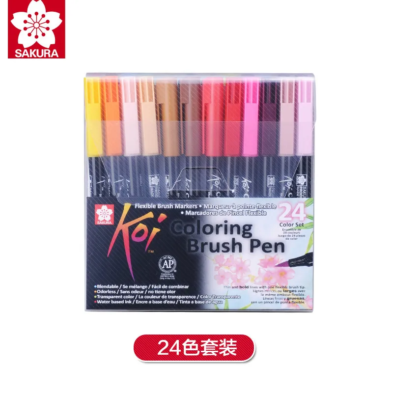 24 Colors Set Sakura Koi Цвет ing кисть XBR 6 серый/12/24/48 Цвета комплект Гибкая кисть маркер воды Цвет ручка-арта - Цвет: 24 Colors Set