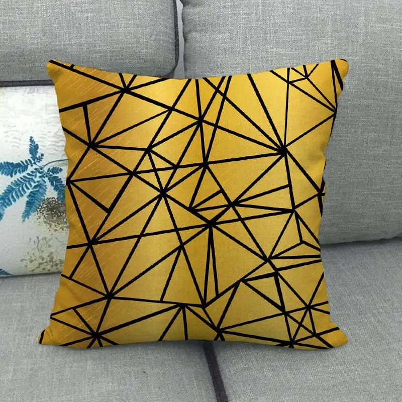 45cm*45cm golden flowers and geometric design linen/cotton throw pillow covers couch cushion cover home decor | Дом и сад