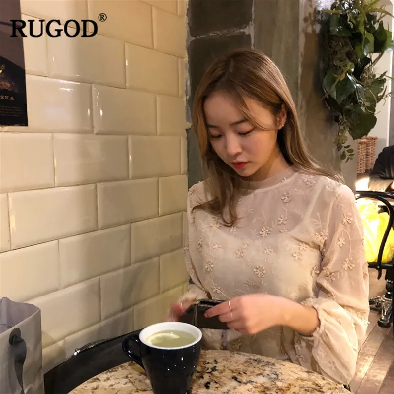RUGOD Повседневная кружевная шифоновая блуза с сеткой весна 2019 цветочный принт