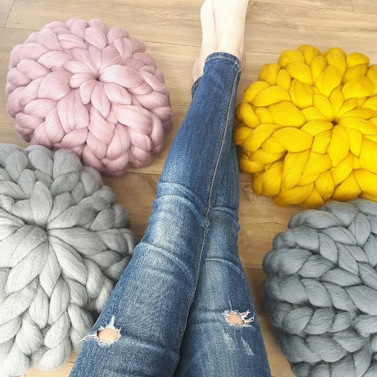 Ручная работа мохнатая шерстяная пряжа кресло-подушка подушка King size вязаный узел