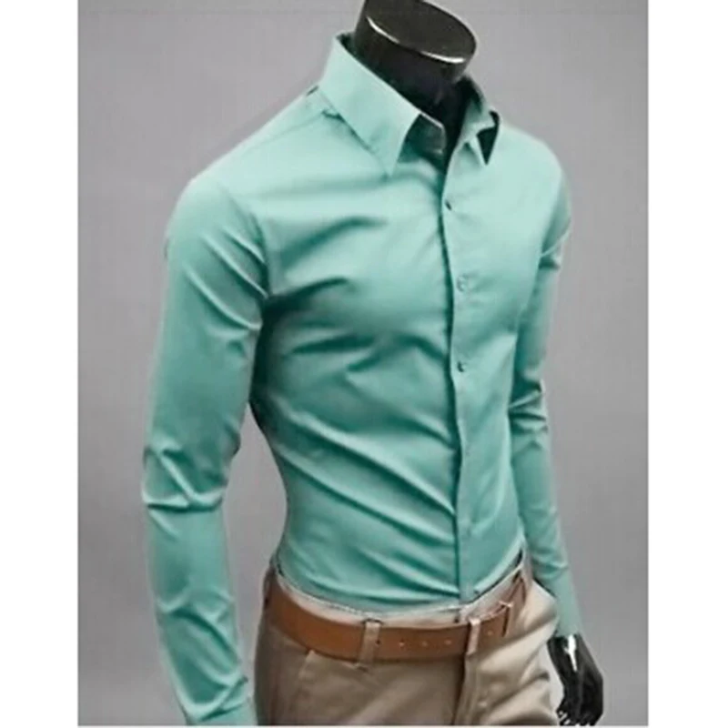 Популярные Внешнеторговые Мужчины С Длинным Рукавом Slim Fit Рубашки Однобортный