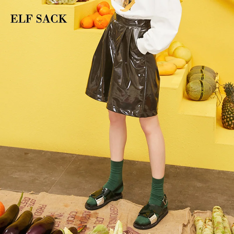 ELFSACK, новинка весны, женские шорты из искусственной кожи, Модные свободные женские шорты до колена больших размеров